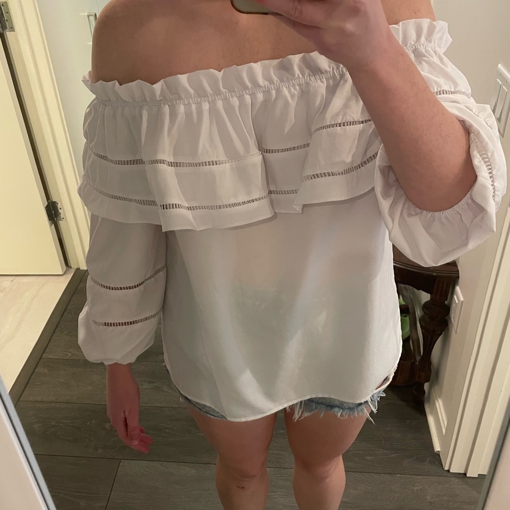 Off-Shoulder Ruffle White Blouse Boho Top - Size M
